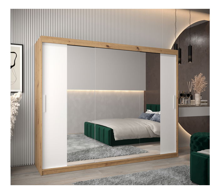 Šatní skříň 250 cm Toki 2 (Dub artisan + Bílá matná)