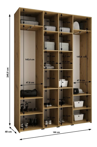 Šatní skříň 190 cm Carmela 40-1 (bílá + zlatá)