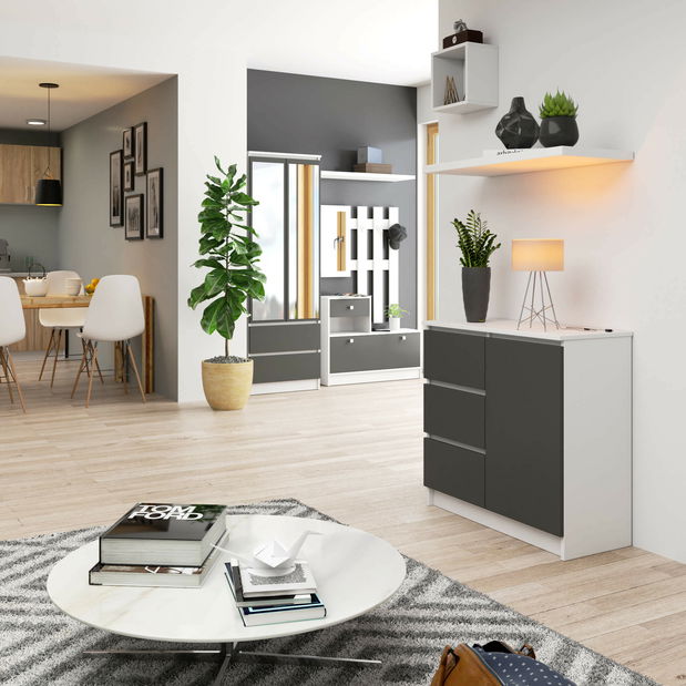 Komoda Komeito (bílá + grafit)