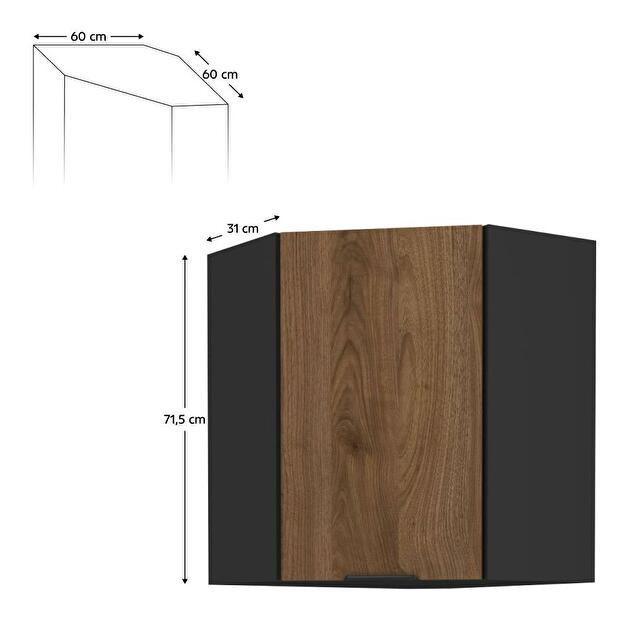 Horní rohová kuchyňská skříňka Monzesa 60x60 GN 72 1F (ořech okapi + černá)