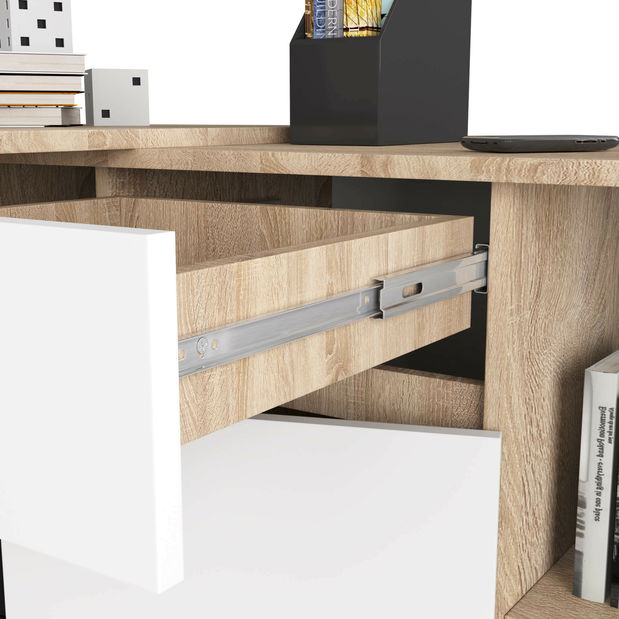Rohový PC stůl Cuidar (dub sonoma + bílá)