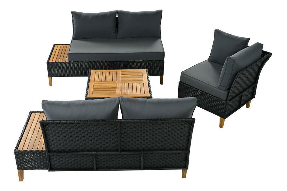 Zahradní ratanový set Malcolm (černá + šedá + přírodní)