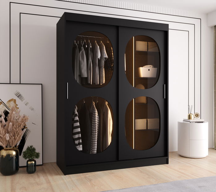 Šatní skříň 150 cm Boomer 2 (černá) (s osvětlením)