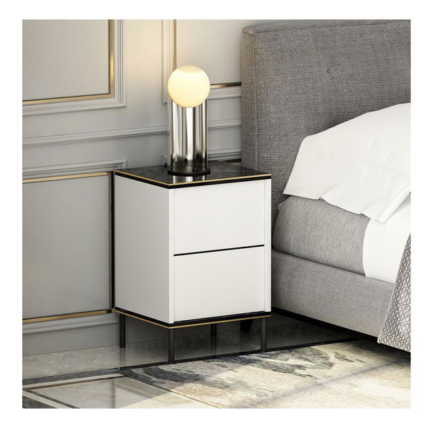 Noční stolek Iris (bílá + černá + zlatá)