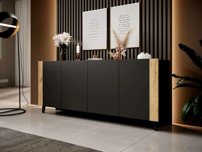 Komoda Francina (černá + přírodní dřevo)