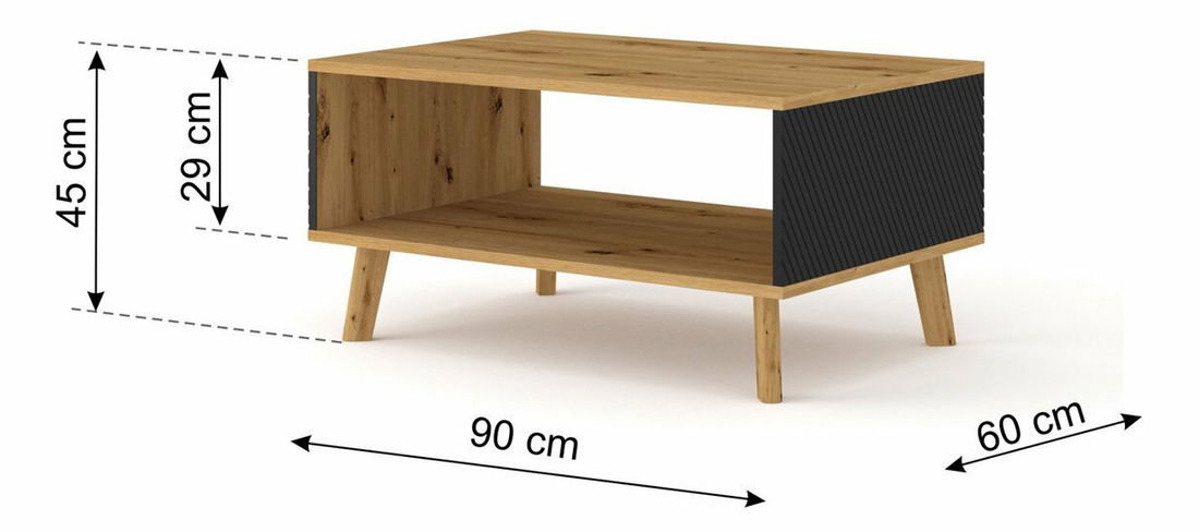 Konferenční stolek Luxina 90 (dub artisan + matná černá)
