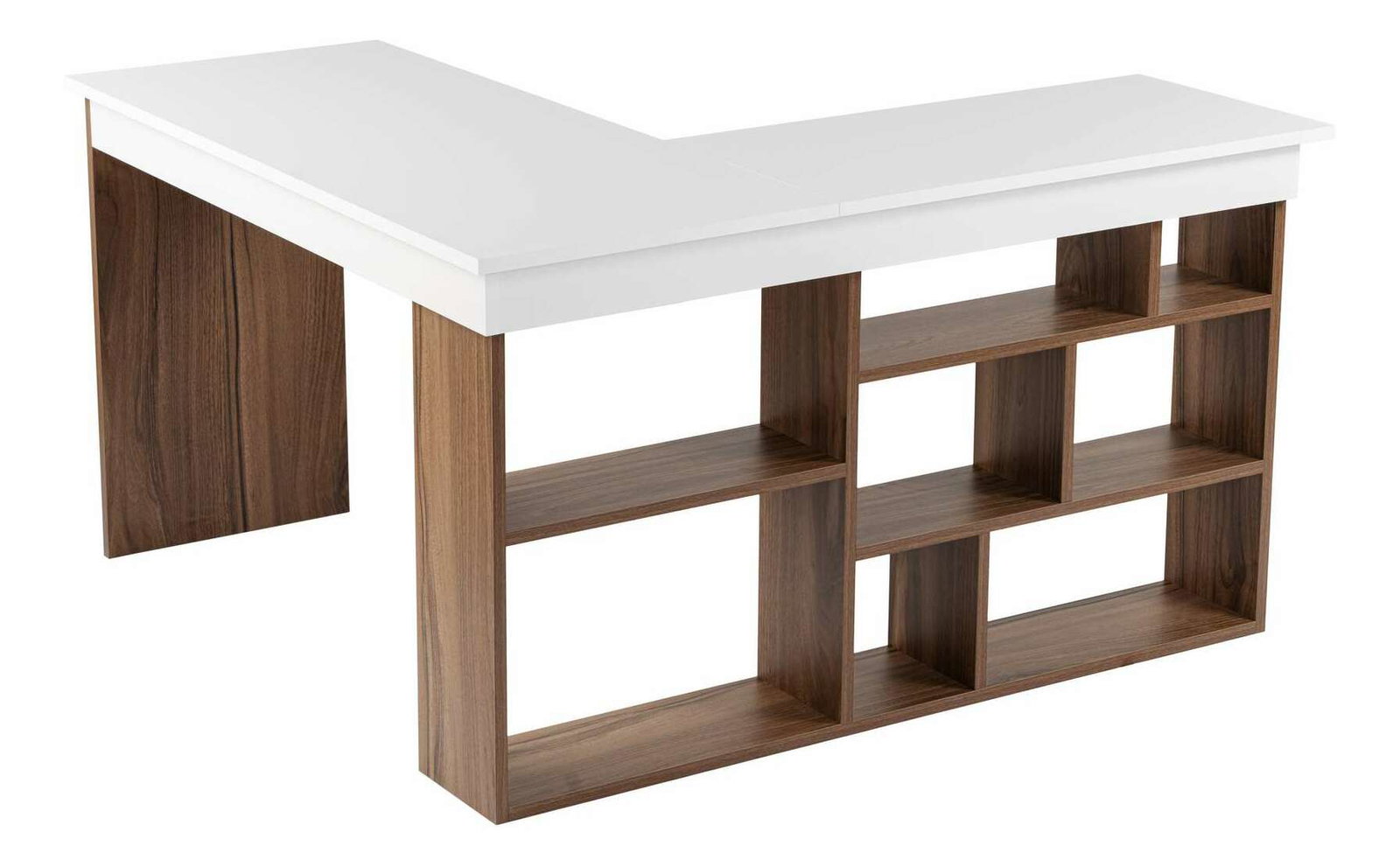 Rohový PC stolek Cete (ořech + bílá)