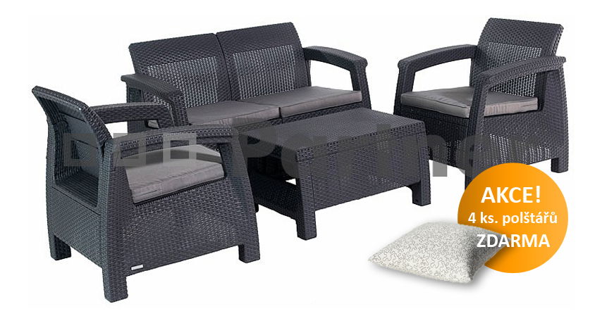 Záhradní nábytek Corfu antracit 1+2+1 (um. ratan) *polštáře ZDARMA