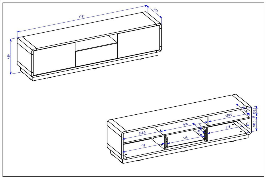 TV stolek Albert Typ 39 (dub taurus + černá matná)
