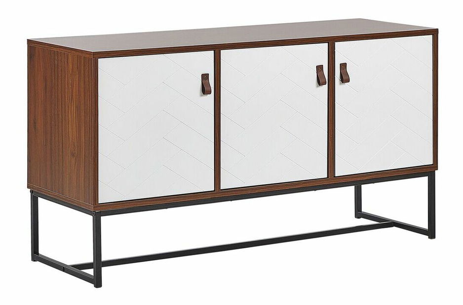 Skříňka NAVVEA (třídveřová) (tmavé dřevo + bílá)