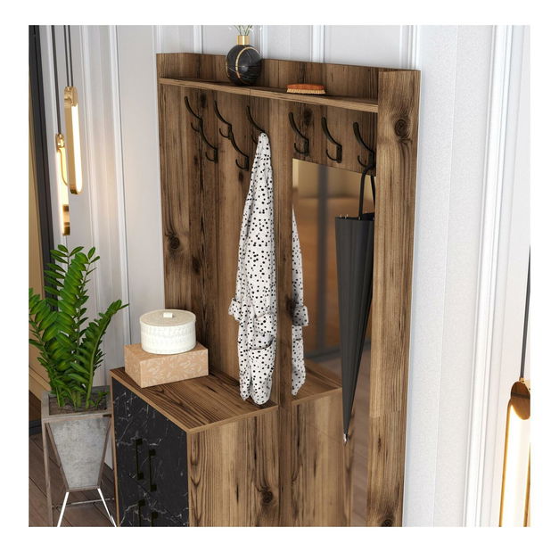 Předsíňová stěna Betina BC (ořech + černá) (se zrcadlem)