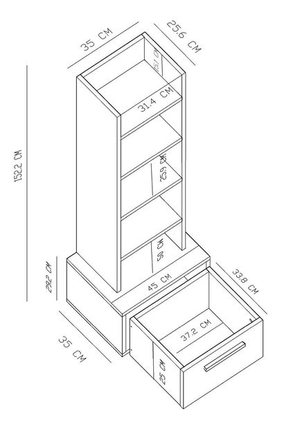Regál Nanide (dub safírový + bílá + antracit)