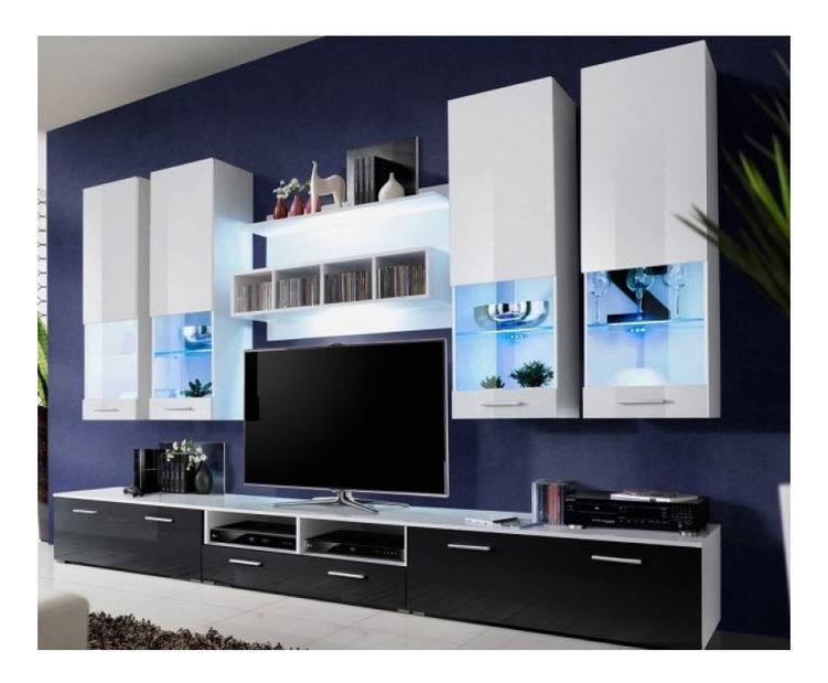 Obývací stěna Aston 2 (bílá + černá) (s osvětlením)