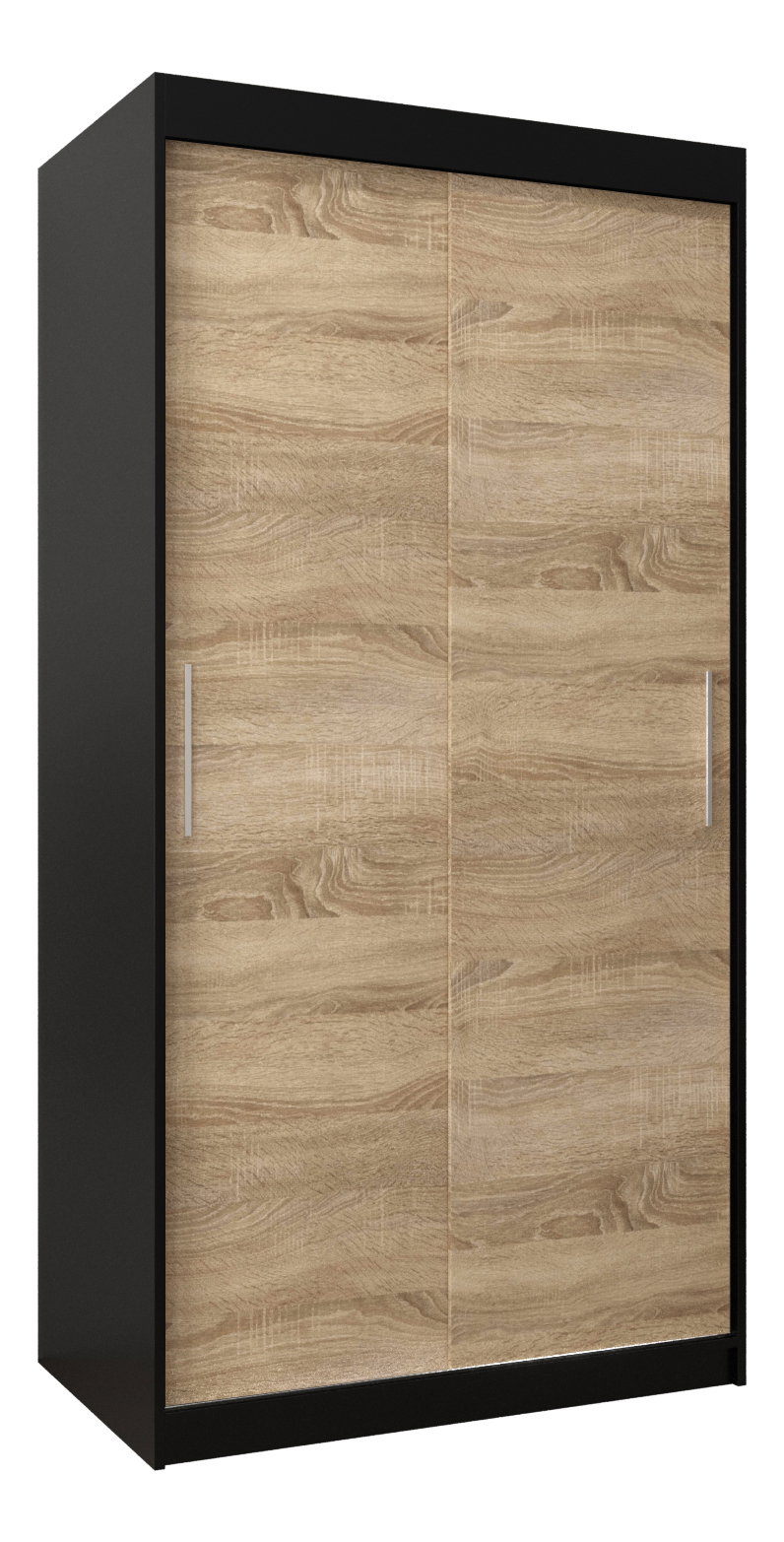 Šatní skříň 100 cm Toki (Černá matná + Dub sonoma)