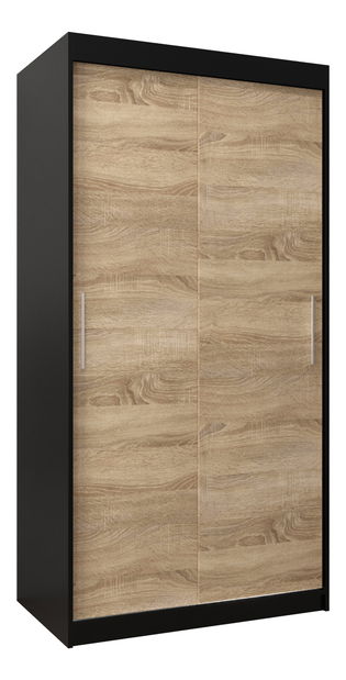 Šatní skříň 100 cm Toki (Černá matná + Dub sonoma)