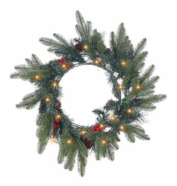 Věnec na dveře ø 50 cm Whitney (zelená) (s osvětlením)