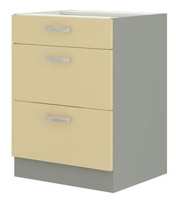 Dolní kuchyňská skříňka Kelyn 60 D 3S BB (lesk krémový + šedá)