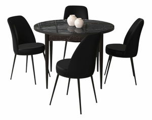 Jídelní set Torra (mramor černý + vínová) (pro 4 osoby)