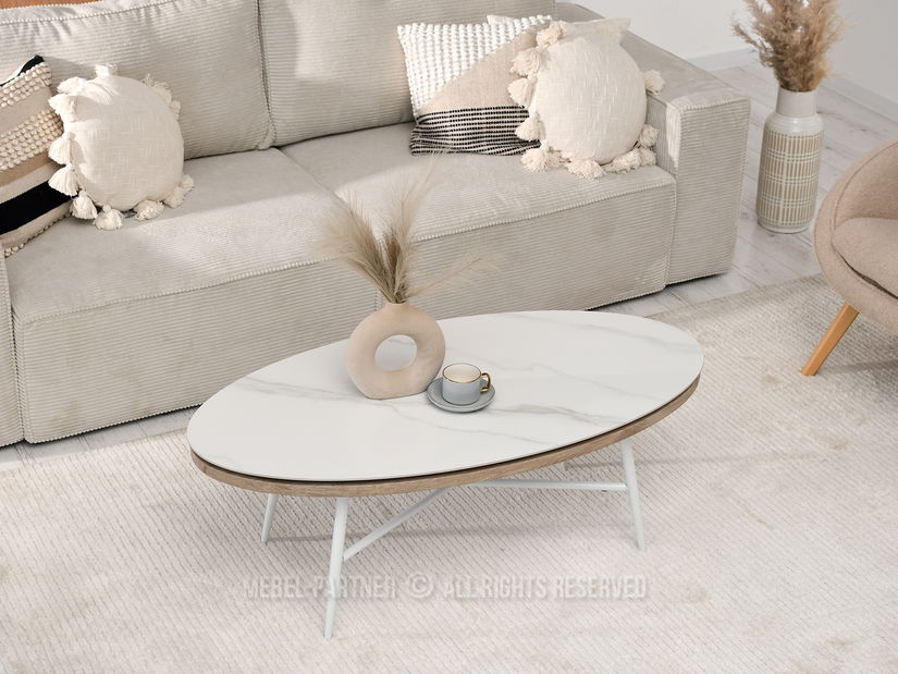 Konferenční stolek Tivoli (bílý mramor + bílá)