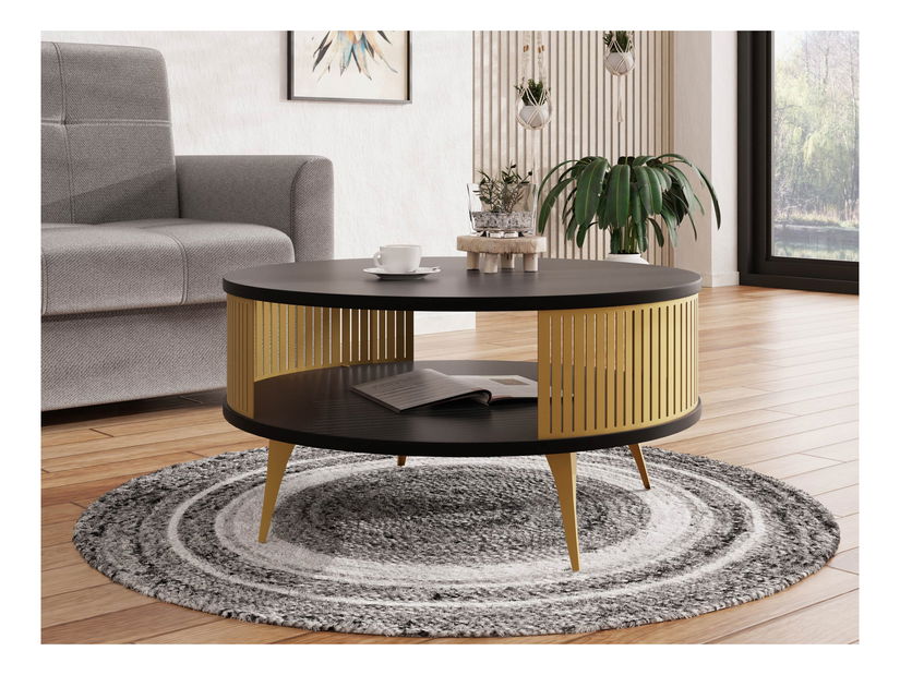 Konferenční stolek Mezanoa Gold (zlatá + mramor bílý)