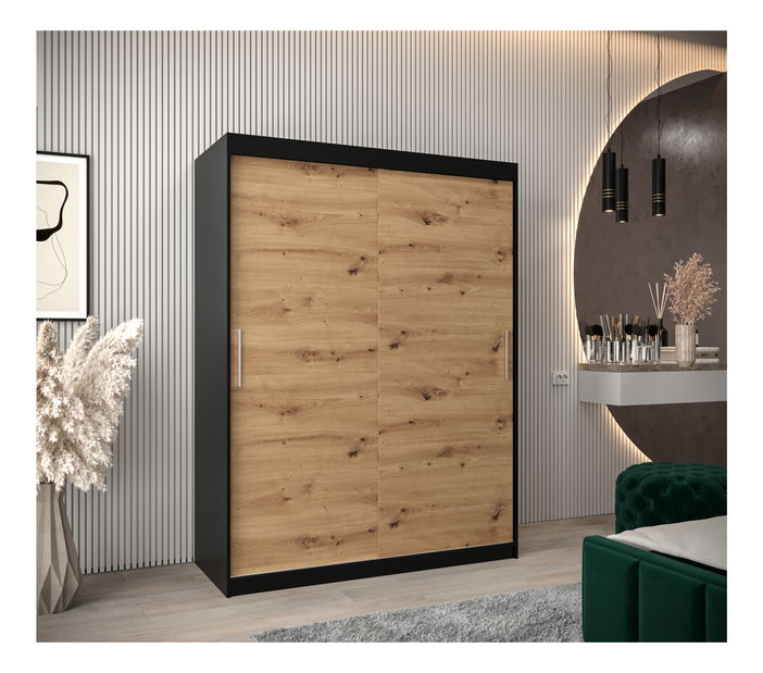 Šatní skříň 150 cm Toki (Černá matná + Dub artisan)