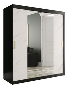 Šatní skříň 180 cm Marbelo T1 (matná černá + bílý mramor)