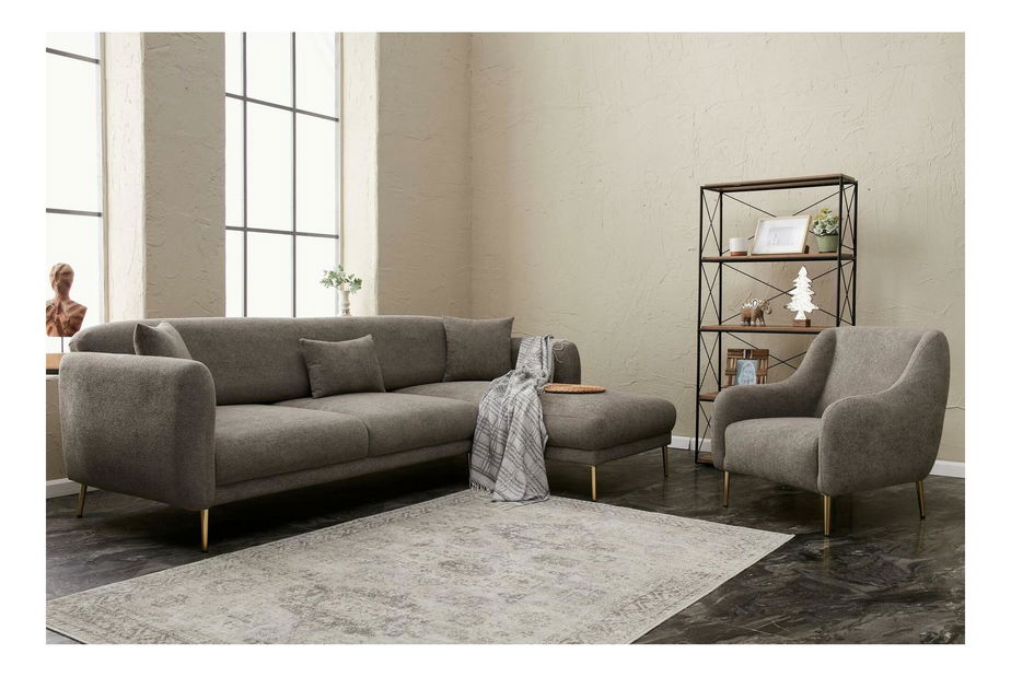 Rohová sedačka Simeon (P) (šedá + zlatá)