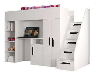 Dětská kombinovaná postel 90 cm Puro 14 (matná bílá + bílý lesk + černé úchytky)