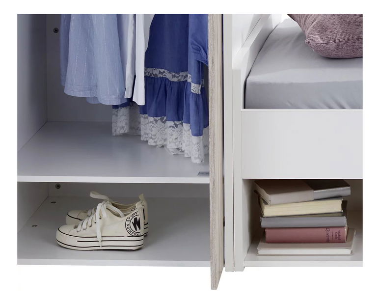 Dětská patrová postel 90 cm Mathers (bílá + světle šedá)