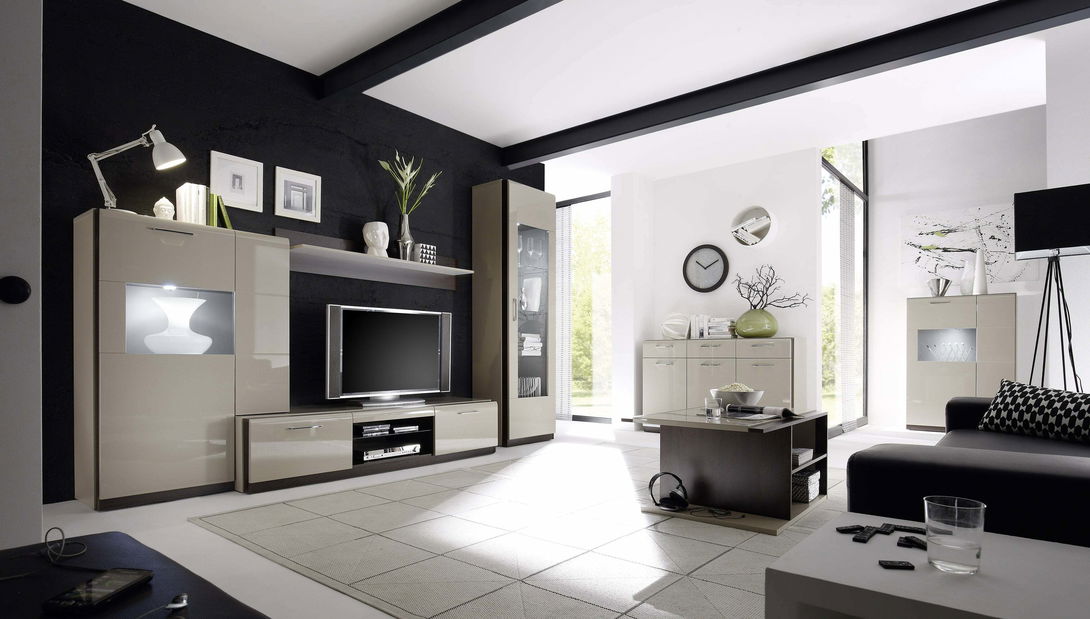 Vitrína Melia Typ 34 (šedá písková + dub sonoma tmavá + šedý pískový lesk)