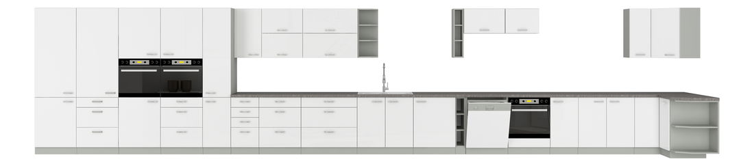 Rohová kuchyně Brunea 2 170 + 130 cm (šedá + lesk bílý)