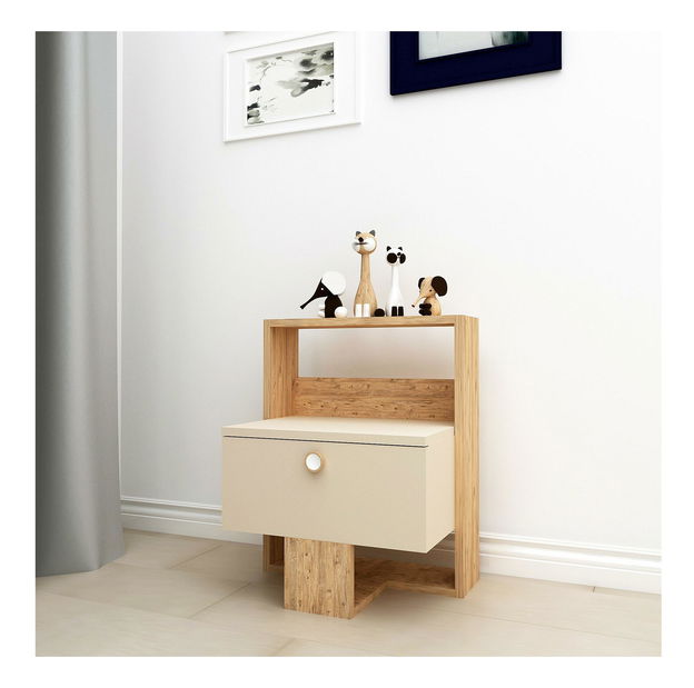 Noční stolek Sapole (borovice atlantická + béžová)