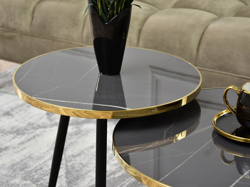 Set 2 konferenčních stolků Zoya Zest S (mramor grafit + zlatá + černá)