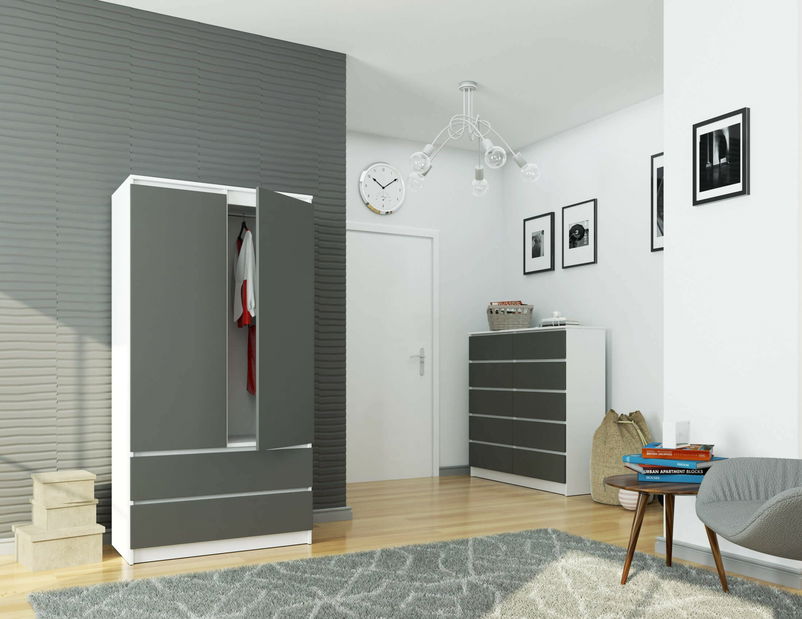 Šatní skříň Safwan (bílá + šedá)