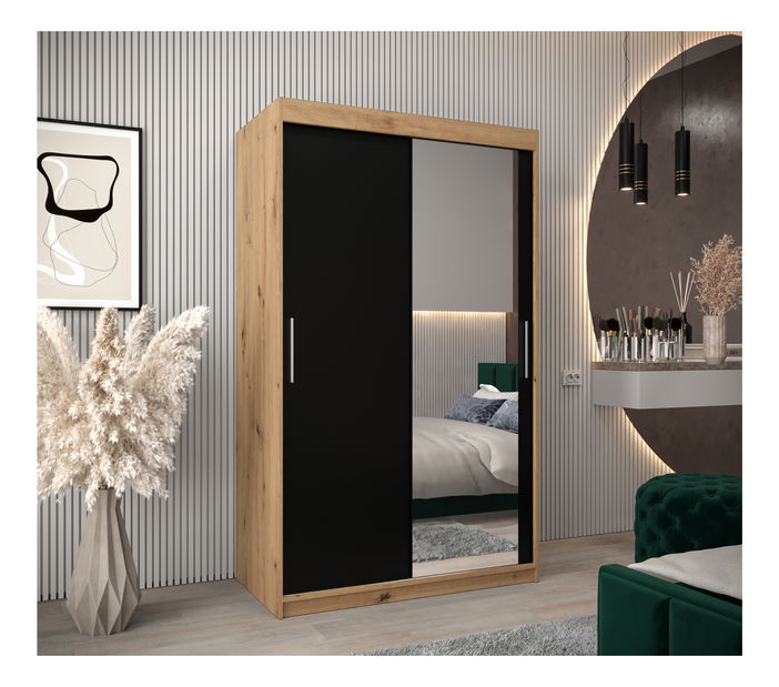 Šatní skříň 120 cm Toki 2 (Dub artisan + Černá matná)