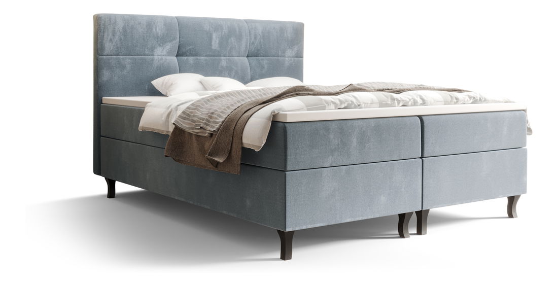 Manželská postel Boxspring 160 cm Lumba (světlomodrá) (s matrací a úložným prostorem)