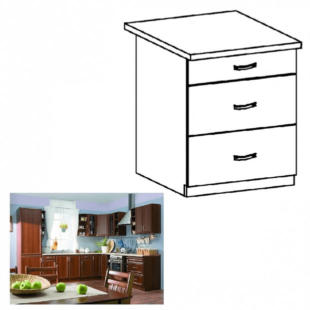 Dolní kuchyňská skříňka D60S3 Sillina (ořech milano)