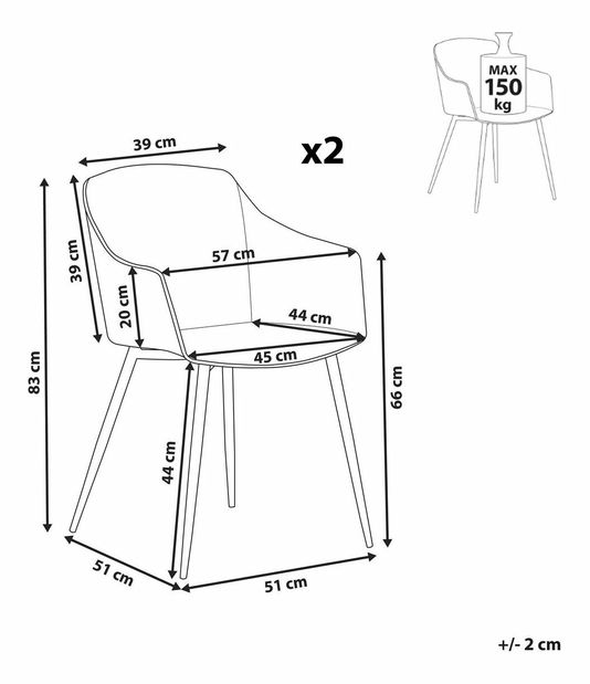 Set 2 ks. jídelních židlí FONOR (bílá)