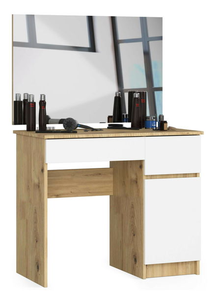 Toaletní stolek Parijat (dub artisan + bílá) (se zrcadlem) (P)