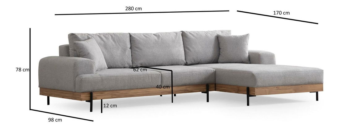 Rohová sedačka Etorella (P) (šedá + dub)