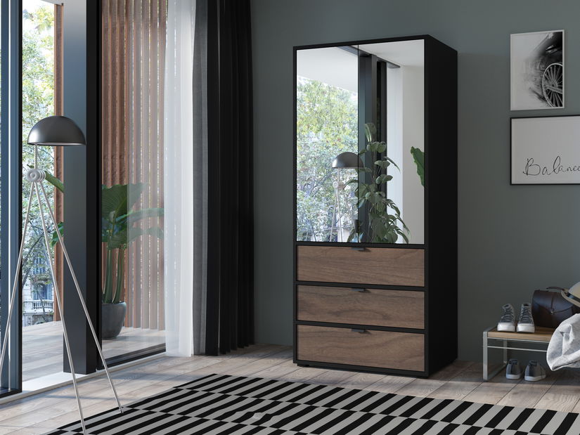 Policová skříň Verania V3 (černá + ořech)