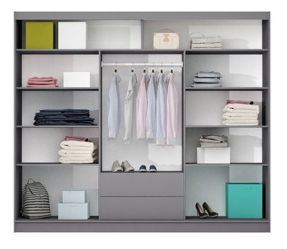 Šatní skříň s posuvnými dveřmi Senado 250 (grafit + černá) (se zrcadlem)