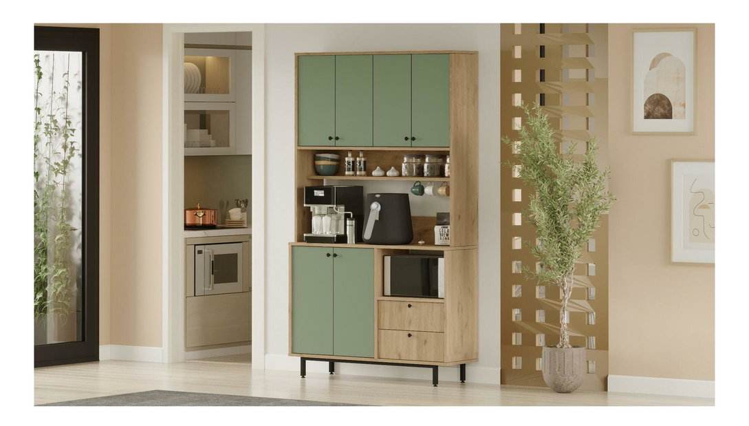 Policová skříň Rebutia 7 (dub + zelená)