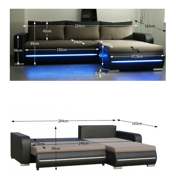 Rohová sedací souprava Kody (P) (s LED osvětlením)