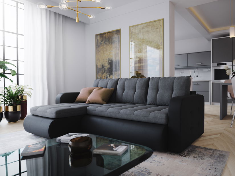 Rohová sedací souprava Vergil (černá + šedá) (L)