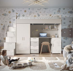 Dětská postel Ruby IV S (kašmír + lesk bílý) (s rošty)