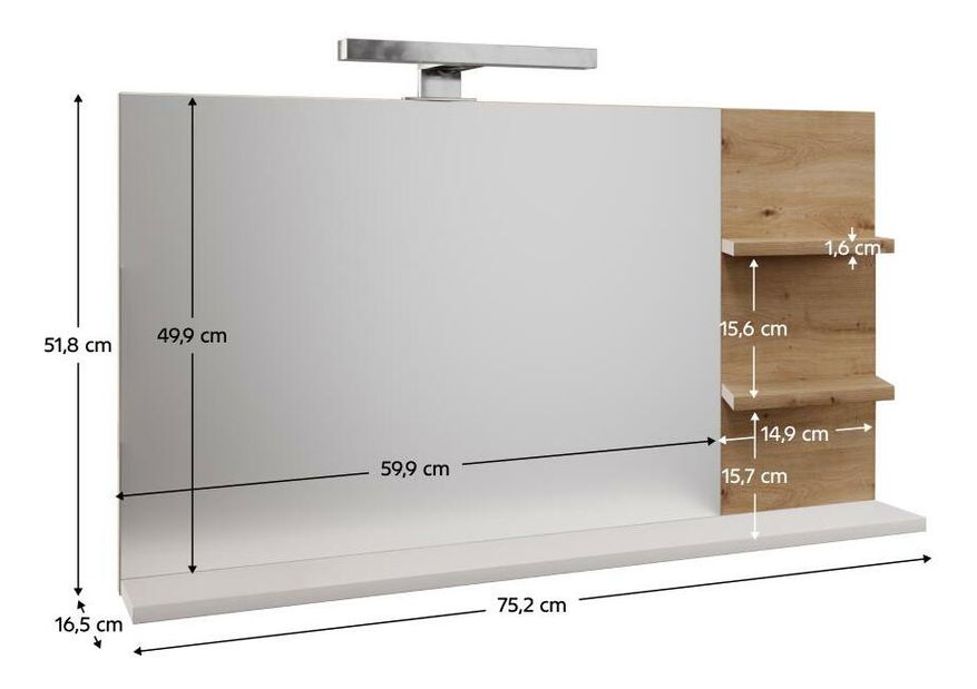 Zrcadlo s LED osvětlením Cubin 04 (bílá + dub artisan)