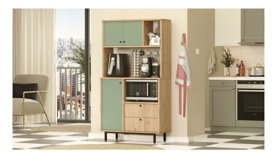 Policová skříň Rebutia 3 (dub + zelená)