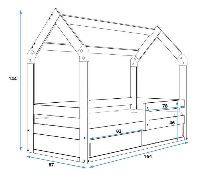 Dětská postel 80 cm Dormo (grafit + černá) (s roštem, matrací a úl. prostorem)