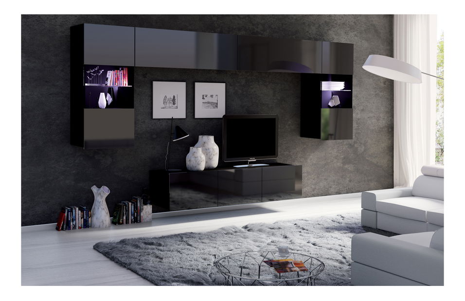 Obývací stěna Calabria C2 (černá) (bez osvětlení)